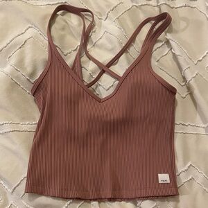 Vuori Ribbed Mauve Strappy Crop Tank